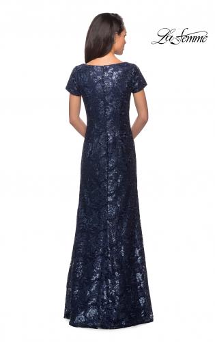Picture of: Floor Length Short Sleeve Lace Dress in Navy, Style: 27884, Detail Picture 3
