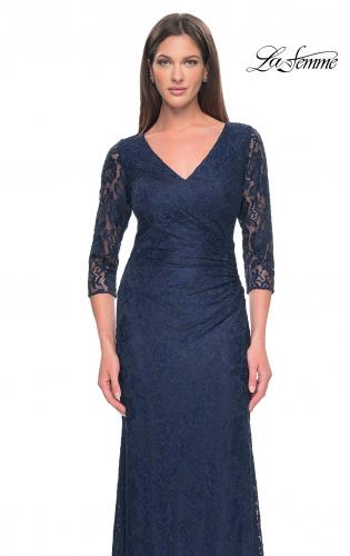 Picture of: Stretch Lace Evening Dress with Ruching in Navy, Style: 30379, Detail Picture 3