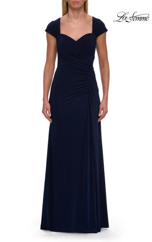 Picture of: Jersey Evening Dress with Cap Sleeves and Ruching in Navy, Style: 30874, Detail Picture 3