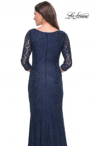 Picture of: Stretch Lace Evening Dress with Ruching in Navy, Style: 30379, Detail Picture 4