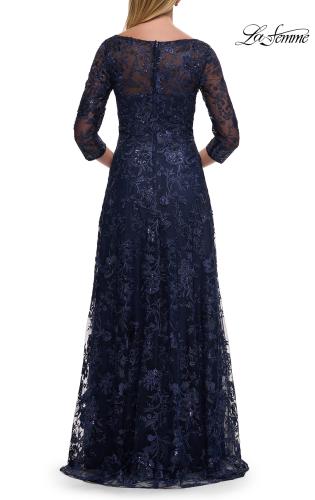 Picture of: Beautiful Lace Mother of the Bride Gown with V Neckline in Navy, Style: 30803, Detail Picture 4