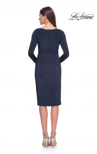 Picture of: Short Simple Jersey Dress with Flattering Ruching in Navy, Style: 31015, Detail Picture 4