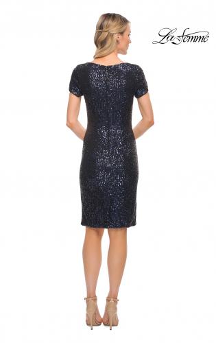 Picture of: Knee Length Sequin Dress with Short Sleeves in Navy, Detail Picture 5