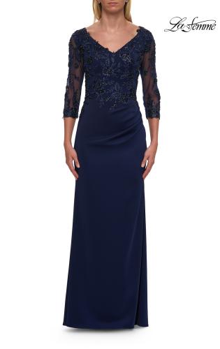 Picture of: Long Mother of the Bride Dress with Beaded Lace Bodice in Navy, Style: 32738, Detail Picture 5