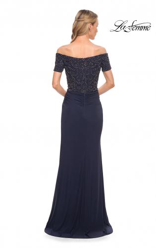Picture of: Net Jersey Long Gown with Exquisite Beaded Design in Blue, Style: 30057, Detail Picture 6