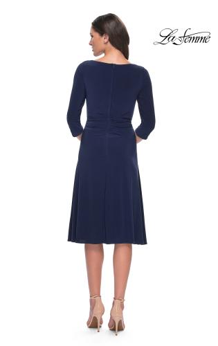 Picture of: Chic Tea Length Jersey Dress with Ruching in Navy, Style: 30069, Detail Picture 6