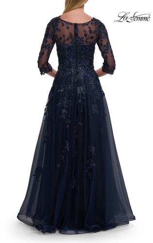 Picture of: A-line Tulle Mother of the Bride Dress with Gorgeous Beaded Lace in Navy, Style: 32538, Detail Picture 6