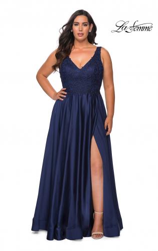 Picture of: A-line Plus Size Dress with Rhinestone Lace Bodice in Navy, Style: 29039, Main Picture