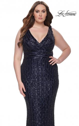 Picture of: Sequin Plus Size Evening Dress with Lien Design in Navy, Style: 32016, Main Picture