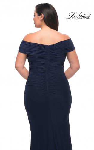 Picture of: Long Net Jersey Plus Dress with Bodice Design in Navy, Style: 29635, Detail Picture 10