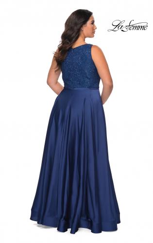 Picture of: A-line Plus Size Dress with Lace Sequin Bodice in Navy, Style: 29004, Back Picture