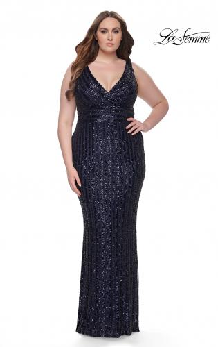 Picture of: Sequin Plus Size Evening Dress with Lien Design in Navy, Style: 32016, Detail Picture 1