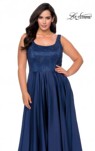 Picture of: Rhinestone Bodice Plus Size Prom Gown with Pockets in Navy, Style: 28879, Detail Picture 2