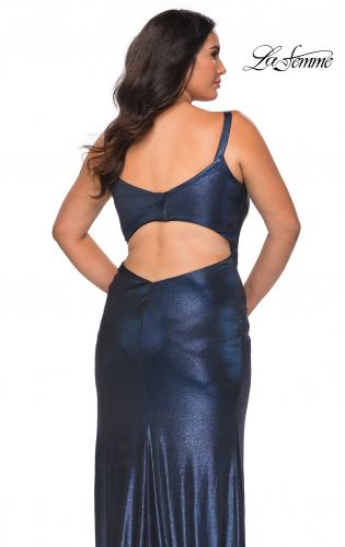 Picture of: Metallic Plus Size Dress with Cut Out Open Back in Navy, Style: 29053, Detail Picture 2
