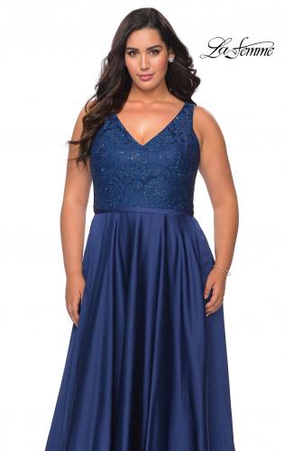 Picture of: A-line Plus Size Dress with Lace Sequin Bodice in Navy, Style: 29004, Detail Picture 3