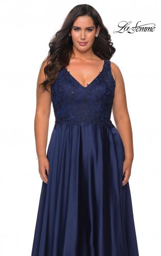 Picture of: A-line Plus Size Dress with Rhinestone Lace Bodice in Navy, Style: 29039, Detail Picture 4