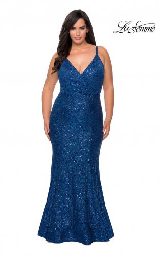 Picture of: Sequin Curvy Prom Dress with Cut Out Open Back in Navy, Style: 29063, Detail Picture 4