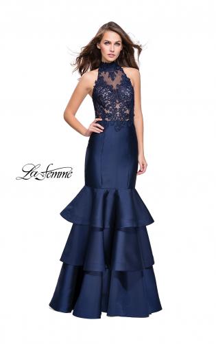 Picture of: Long Mikado Prom Dress with Ruffle Mermaid Skirt in Navy, Style: 25707, Main Picture