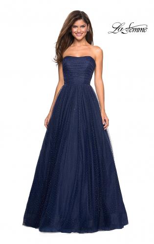 Picture of: Strapless Fully Rhinestone A-Line Prom Dress in Navy, Style: 27630, Main Picture