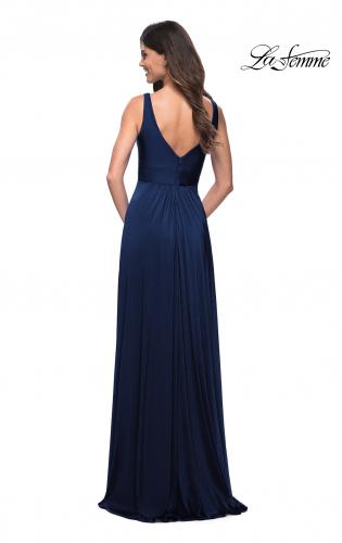 Picture of: Empire Waist Gown with Deep V Neckline in Navy, Style: 30641, Detail Picture 8
