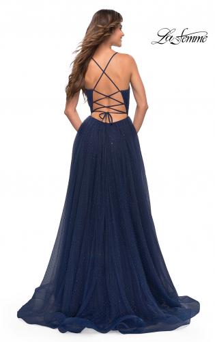 Picture of: Rhinestone Tulle Ballgown with Slit and Lace Up Back, Style: 30536, Detail Picture 9