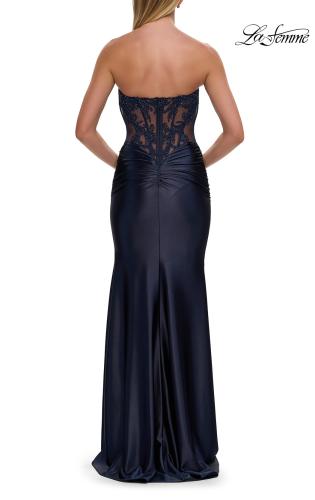 Picture of: Strapless Embellished Corset Gown with Satin Skirt in Navy, Style: 33639, Detail Picture 12