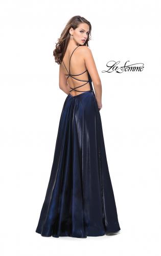 Picture of: Satin A-line Gown with Deep V Sweetheart Neckline in Navy, Style: 25670, Back Picture