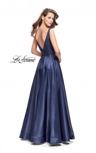 Picture of: A-Line Ball Gown with V Open Back and Pockets in Navy, Style: 26015, Back Picture