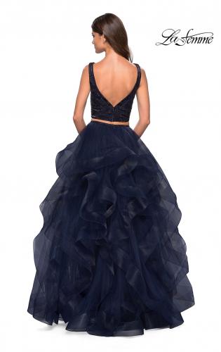 Picture of: Two Piece Metallic Tulle Dress with Rhinestone Bust in Navy, Style: 27445, Back Picture