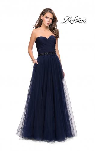 Picture of: Strapless A-line Ball Gown with Layered Tulle Skirt in Navy, Style: 25809, Detail Picture 1