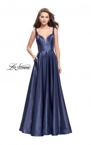 Picture of: A-Line Ball Gown with V Open Back and Pockets in Navy, Style: 26015, Detail Picture 1