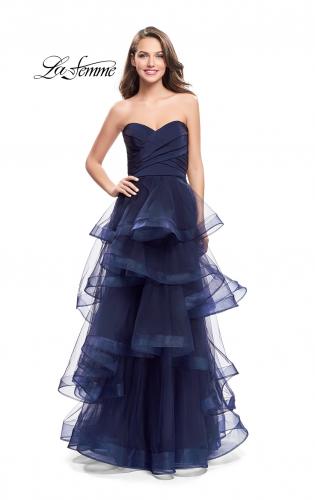 Picture of: Long Tulle Gown with Sweetheart Neckline in Navy, Style: 25430, Detail Picture 2