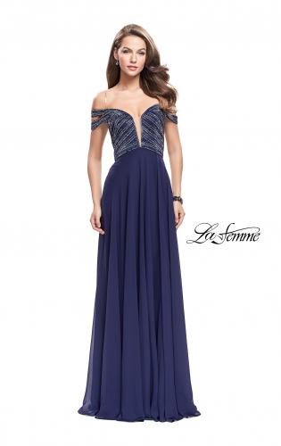 Picture of: A-Line Prom Gown with Beaded Bodice and Chiffon Skirt in Navy, Style: 26059, Detail Picture 2