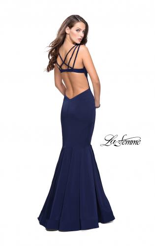 Picture of: Long Jersey Mermaid Prom Dress with Deep V in Navy, Style: 25485, Detail Picture 3