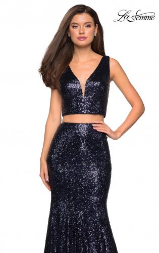 Picture of: Fully sequin Two Piece Floor Length Prom Gown in Navy, Style: 27590, Detail Picture 3