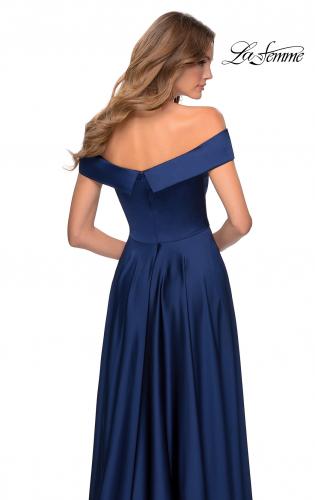 Picture of: Satin Off the Shoulder Evening Dress with Pockets in Navy, Style: 28978, Detail Picture 3