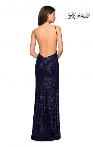 Picture of: Sparkling Fully sequin Prom Gown with Exposed Back in Navy, Style: 27585, Detail Picture 4