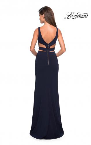 Picture of: Faux Two Piece Dress with Exposed Zipper and Cut Outs in Navy, Style: 27588, Detail Picture 4