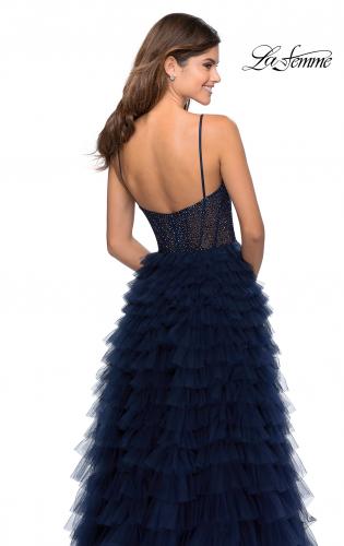 Picture of: Layered Tulle Prom Dress with Sheer Rhinestone Top in Navy, Style: 28788, Detail Picture 4