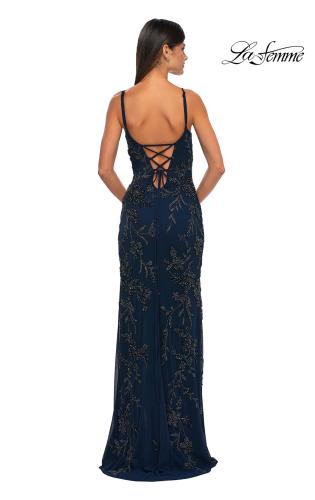 Picture of: Beautiful Beaded Evening Gown with V Neckline and Open Back in Navy, Style: 33054, Detail Picture 6