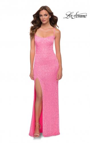 pink sequin prom dress