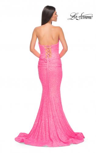 Picture of: Strapless Sweetheart Mermaid Sequin Prom Gown in Neon Pink, Style: 32092, Detail Picture 10