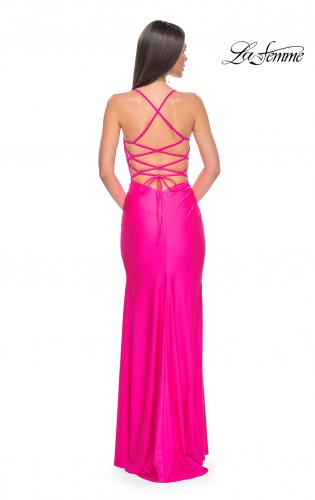 Picture of: Jersey Dress with Square Neckline and Ruching in Neon Pink, Style: 31129, Detail Picture 2