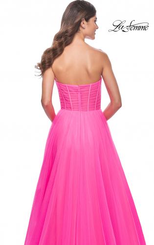 Picture of: Neon Strapless Sweetheart A-Line Corset Prom Dress in Neon Pink, Style: 32341, Detail Picture 2