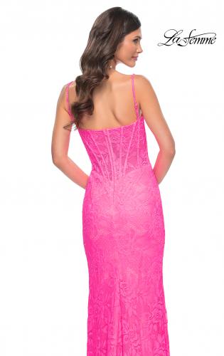 Picture of: Stretch Lace Prom Dress with Boning Detail on Bodice in Pink, Style: 32423, Detail Picture 2