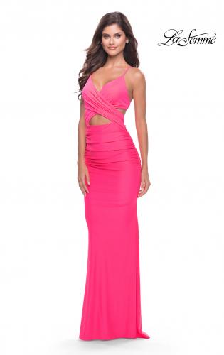 Picture of: Cut Out Long Soft Jersey Dress with Criss Cross Bodice in Neon in Neon Pink, Style: 31442, Detail Picture 3