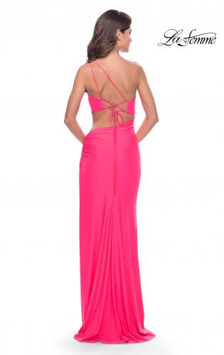 Picture of: One Shoulder Dress with Side Cut Out and Unique Back in Bright Colors in Neon Pink, Style: 31443, Detail Picture 3