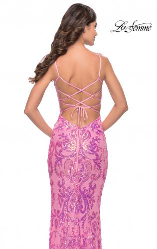 Picture of: Print Sequin Gown with Square Neckline in Neon Pink, Style: 31521, Detail Picture 5
