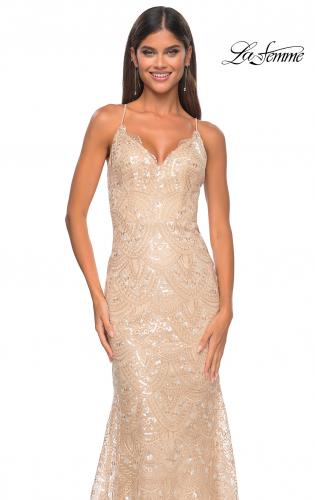 Picture of: Print Sequin Mermaid Dress with Lace Up Back in Nude, Style: 31865, Detail Picture 14