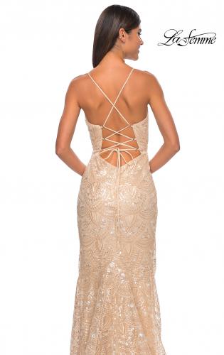 Picture of: Print Sequin Mermaid Dress with Lace Up Back in Nude, Style: 31865, Detail Picture 15